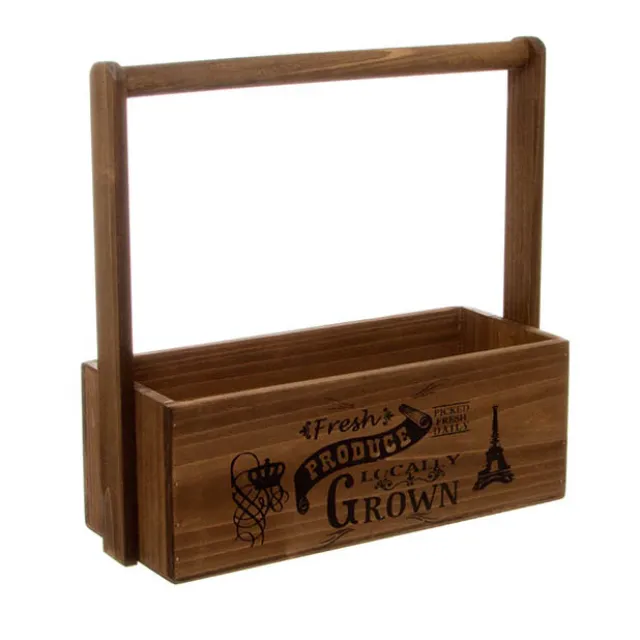 Wooden Carry Tote Fresh Produce Brown (27x11.5x10.5cmH-28)