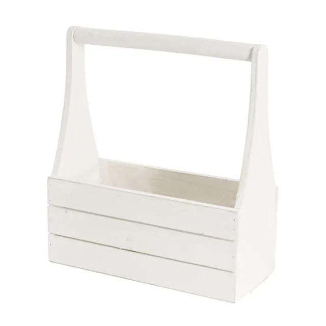 Wooden Carry Tote Planter White (25x11.5x28cmH)