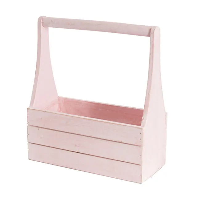 Wooden Carry Tote Planter Pink (25x11.5x28cmH)