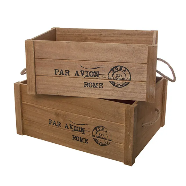 Wooden Crate Box Air Mail Set of 2 Brown (41.5x31.5x17.5cmH)