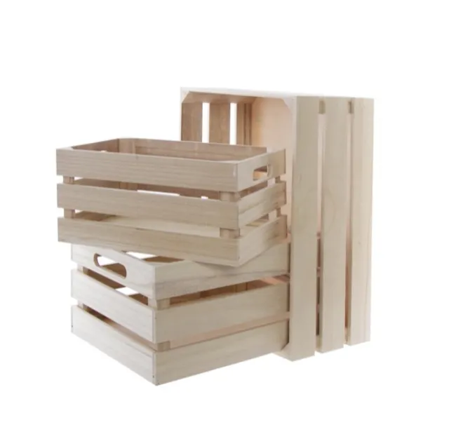 Wooden Crate Storage Box Set 3 Natural (41x30x18cmH)