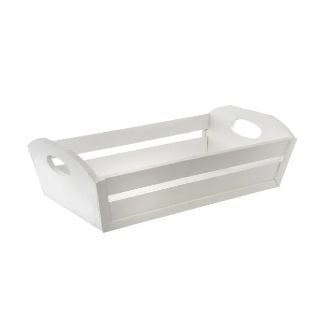 Wooden Hamper Tray with Slats White Wash (32x20x10cmH)