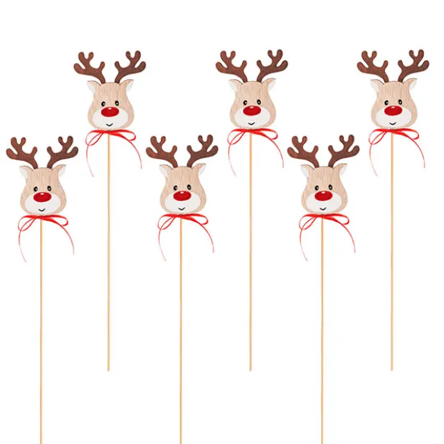 Wooden Reindeer Pick Pack 6 Natural Beige (30cmH)