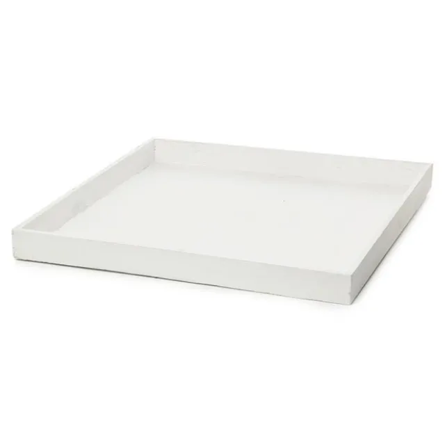 Wooden Tray Square Low Edge White Wash (41x41x3.5cmH)