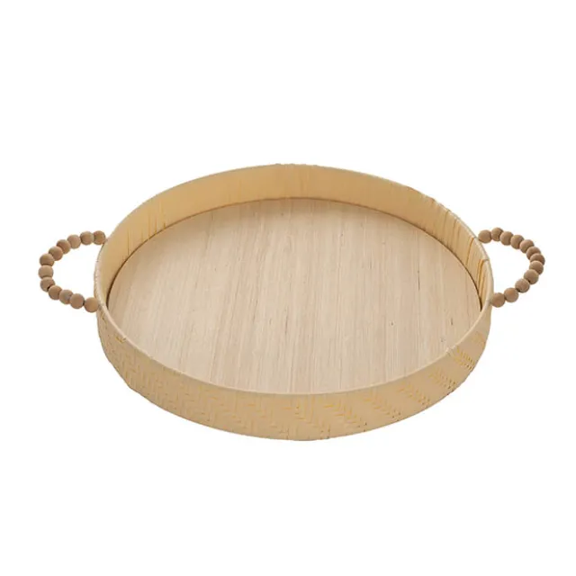 Woven Basket Round W Handles Light Brown (37x37x5cmH)