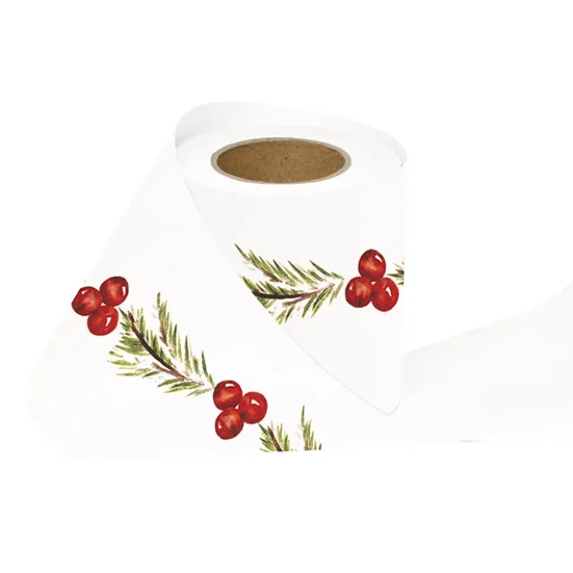Wrapping Narrow Roll Berries & Sprigs Gloss White (10cmx25m)