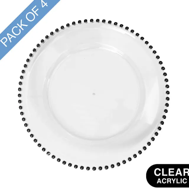 Charger Plate w Black Beaded Edge Pack 4 Clear (32cmD)