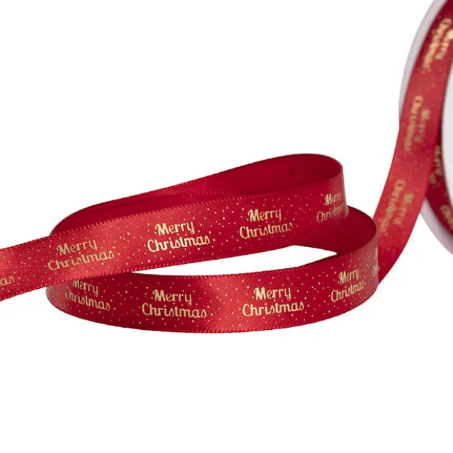 Ribbon Satin Merry Christmas Spots Gold Red (15mmx20m)