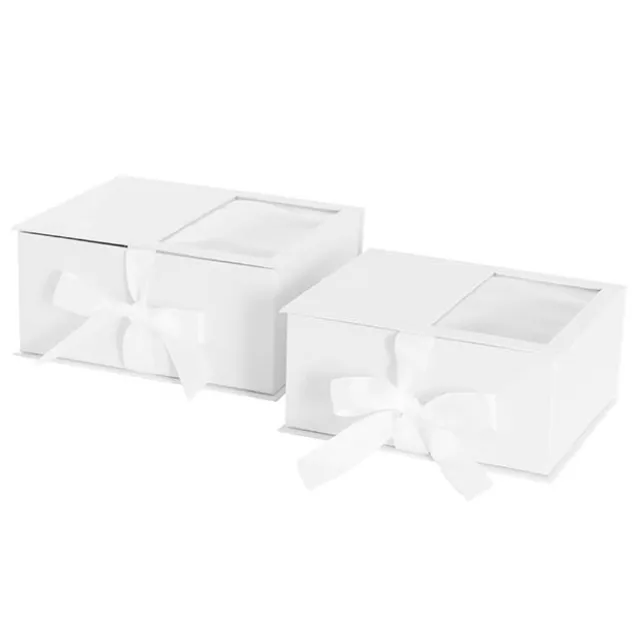 Luxe Gift Flower Box Window Ribbon Set 2 White (24x20x11Hcm)