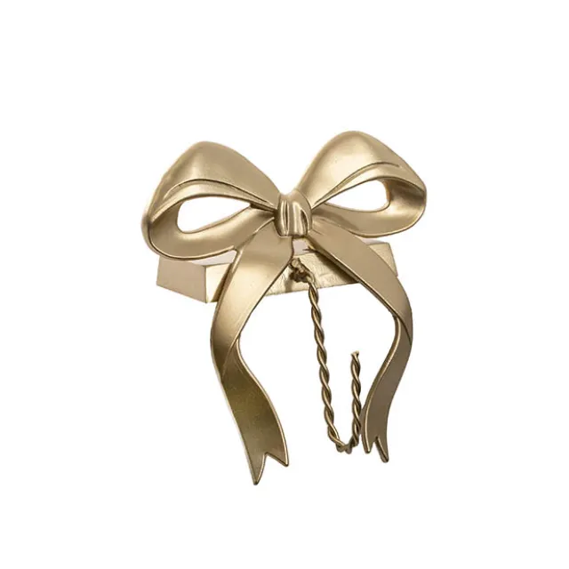 Elegant Bow Metal Stocking Holder Hook Gold (12.5x14cmH)
