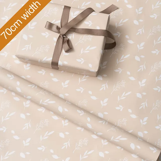 Wrapping Paper Roll Leaf Sprays Print Gloss Ecru (70cmx25m)