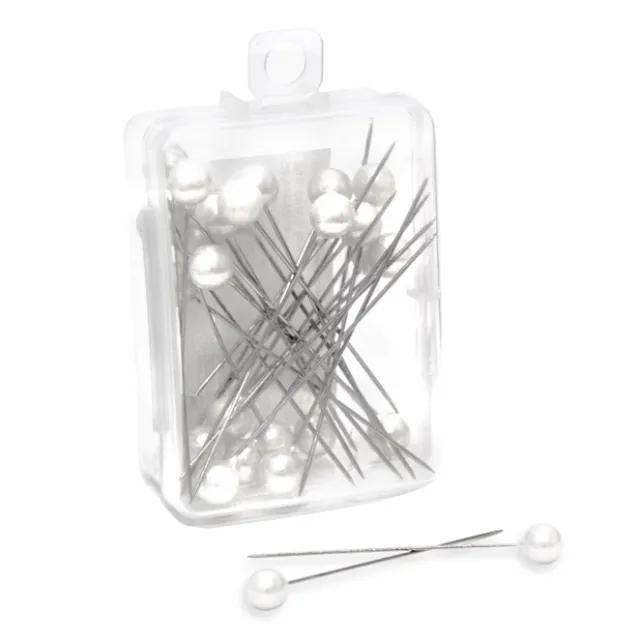 Pearl Pins Round Head Bulk 30 Pack White (8mm x 6cm)