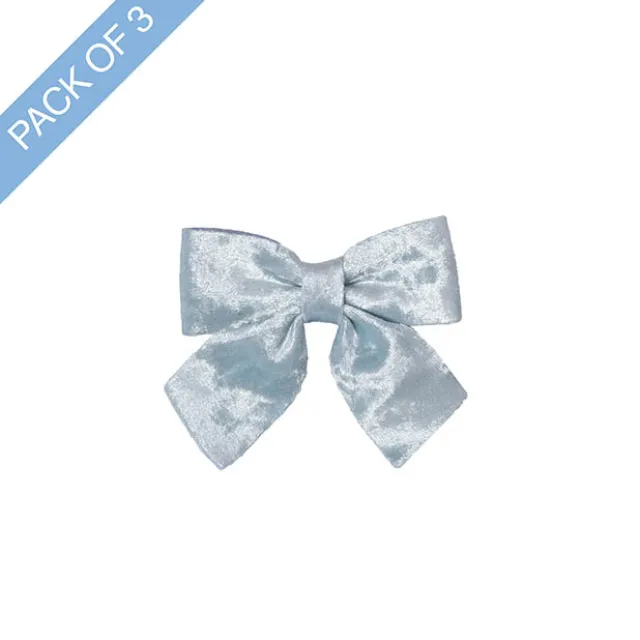 Pre-Made Bow Crushed Velvet Small Pack 3 Ice Blue (9x12cm)