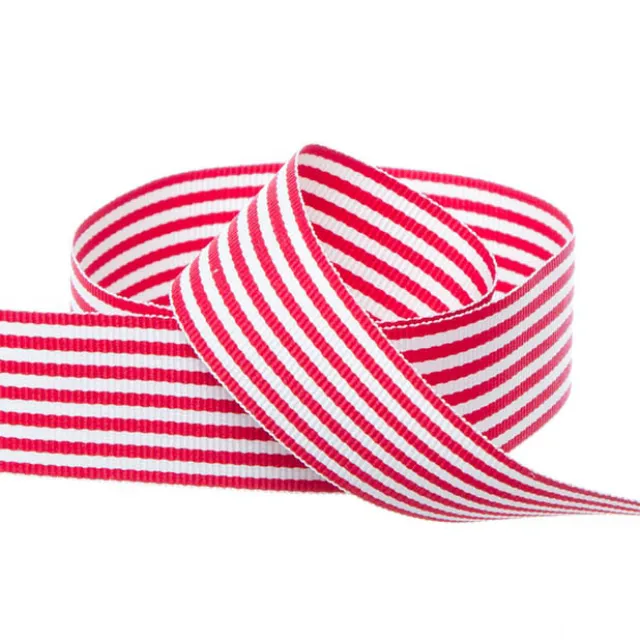 Grosgrain Ribbon Fine Stripes Red & White (25mmx20m)