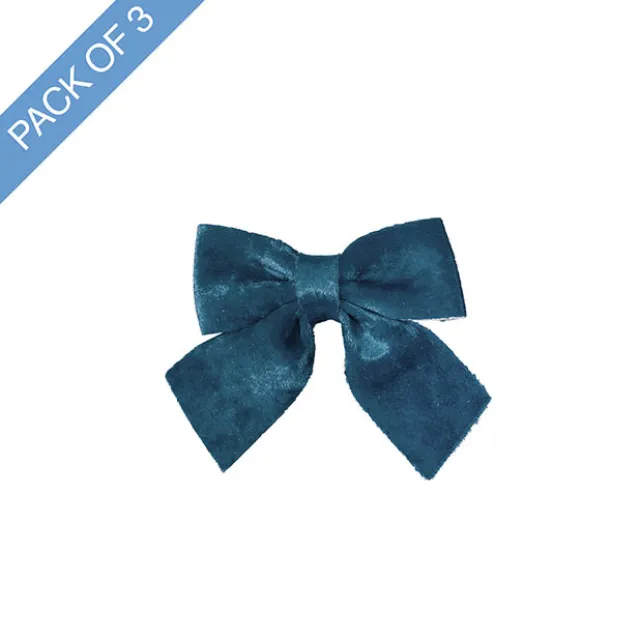 Pre-Made Bow Crushed Velvet Small Pack 3 Navy (9x12cm)