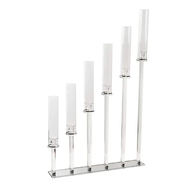 Crystal Glass 6 Head Linear Pillar Candelabra Clear (98cmH)