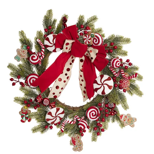 Sweet Candy Gingerbread Man Wreath Red (55cmD)