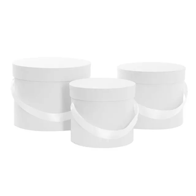 Flower Hat Box Petite Round White Set 3 (17Dx13.5cmH)