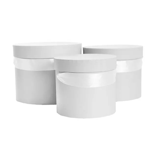 Flower Hat Box Petite Round White Set 3 (17Dx13.5cmH)